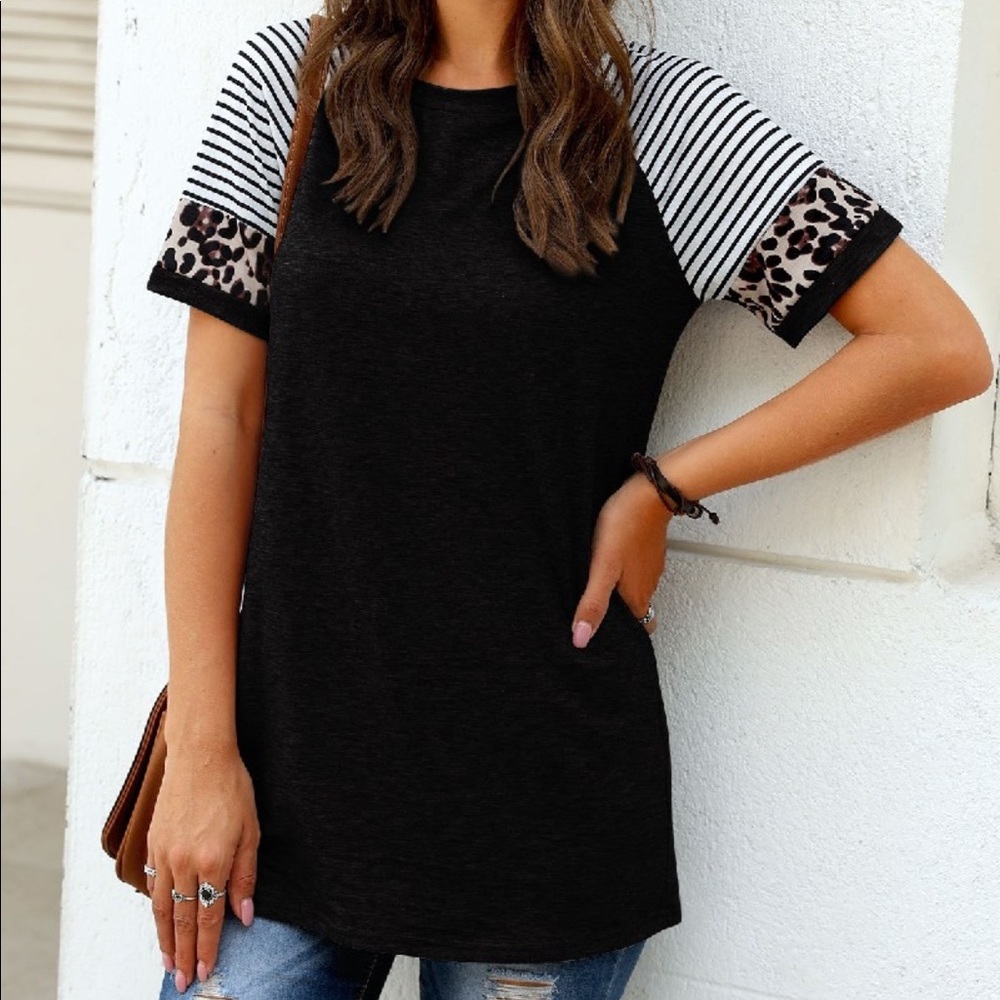 Crew Neck Color Block Patchwork Top
